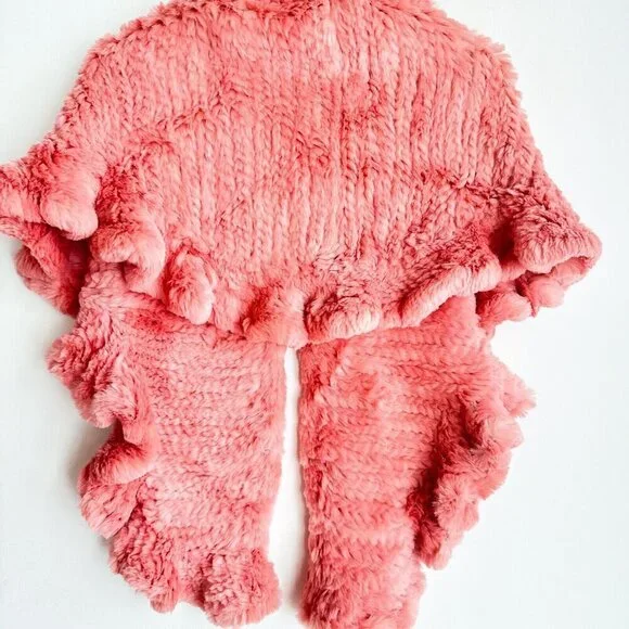 Pink Rabbit Fur Woven Triangular Shawl Scarf Wrap - Picture 6 of 8